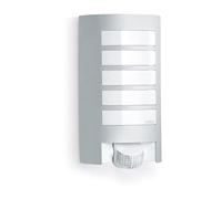 Steinel Lámpara de Exterior L 12 S Plateada, E27, 60 W Máx | Detector de Movimiento de 180°, Sensor Crepuscular, Cubierta de Aluminio
