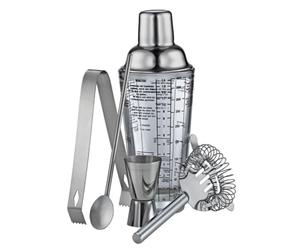 STEINER Cocktail Bar Set Kit 5Piezas Utensilios de Bar, Juego de Bar Cosmopolitan, Acero Inoxidable, Coctelera con Recetas, Cuchara de cóctel, medidor de Barra, colador de Barra, Pinzas para Hielo.