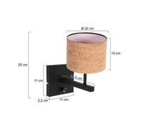 Steinhauer Aplique de pared Stang, negro/marrón, altura 25 cm, corcho