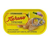 Steinhauer - Hígado de bacalao en su propio jugo y aceite con limón, 12 unidades (12 x 120 g)