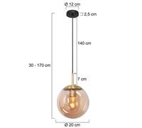 Steinhauer Lámpara colgante Bollique, latón, Ø 20 cm, cristal, 1 luz, globo