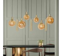 Steinhauer Lámpara colgante Bollique, latón, 9 luces largas, cristal, metal