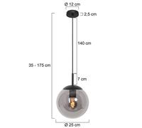 Steinhauer Lámpara colgante Bollique, negra, Ø 25 cm, cristal, 1 luz, globo
