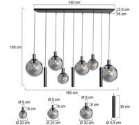 Steinhauer Lámpara colgante Bollique, negra, 9 luces larga, cristal, metal