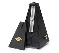 Steinmayer M-03G Metrónomo con Campana - Metrónomo Mecánico en Forma de Pirámide - 40-208 Pulsos por Minuto - 4 Compases - Caja Robusta de Plástico - Negro con Vetado de Madera