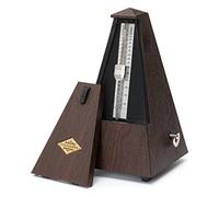 Steinmayer M-03G Metrónomo con Campana - Metrónomo Mecánico en Forma de Pirámide - 40-208 Pulsos por Minuto - 4 Compases - Caja Robusta de Plástico - Marrón con Vetado de Madera