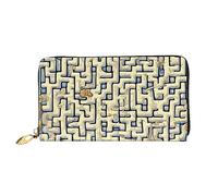 STejar Labyrinth Treasure Map - Cartera de piel para mujer, bolsa de mano de gran capacidad, bolsa de mano para teléfono celular, tarjetero de crédito, color negro, talla única, moderna, Black, Talla