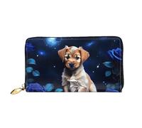 STejar Puppy Blue Rose - Cartera de piel para mujer, bolsa de mano de gran capacidad, bolsa de mano para teléfono celular, tarjetero de crédito, negro, talla única, moderna, Black, Talla única,
