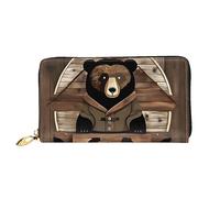 STejar Rustic Lodge Bear - Cartera de piel para mujer, bolsa de mano de gran capacidad, bolsa de mano para teléfono celular, tarjetero de crédito, color negro, talla única, moderna, Black, Talla