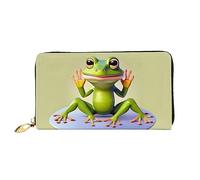 STejar The Funny Frog Doing Yoga - Cartera de piel de gran capacidad para mujer, bolso de mano para teléfono celular, tarjetero de crédito, negro, talla única, moderna, Black, Talla única, Moderno