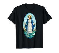 Stella Maris Nuestra Señora Estrella del Mar María Diseño Latino Camiseta gráfica económica, Hombre, Negro, M