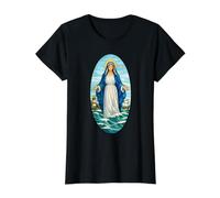 Stella Maris Nuestra Señora Estrella del Mar María Diseño Latino Camiseta gráfica económica, Mujer, Negro, XS