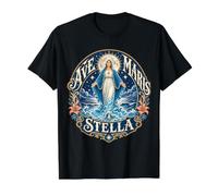 Stella Maris Nuestra Señora Estrella del Mar María Latina Católica Camiseta gráfica económica, Hombre, Negro, L