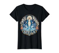 Stella Maris Nuestra Señora Estrella del Mar María Latina Católica Camiseta gráfica económica, Mujer, Negro, XS