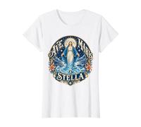 Stella Maris Nuestra Señora Estrella del Mar María Latina Católica Camiseta gráfica económica, Mujer, Blanco, L