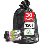 Stella Pack Bolsa de Basura 120l Bolsas de Basura Negras Resistentes con Cierre de Cordón para Uso Doméstico y Comercial Fabricadas con Material Reciclado de Primera Calidad