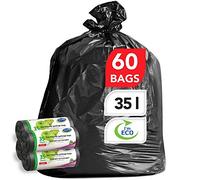 Stella Pack Bolsas Basura 35l Negras 60 Uds Ecológicas Reciclables Resistentes Flexibles Sin Cierre Hechas 100 Plástico Reciclado Antiolor y Anti-fugas Para Hogar y Uso Múltiple