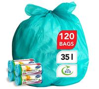 Stella Pack Bolsas Basura Fuertes Recicladas 120 Pcs 35l Turquesa Ecoamigables Ultra Resistentes Cierre Onda Flexibles Recicladas 100 Plástico Uso Interior y Exterior