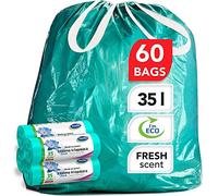 Stella Pack Bolsas de Plástico 60 Unidades 35l Resistentes Flexibles Cierre Con Cordón Aroma Fresco Color Menta Fuertes Para Basura