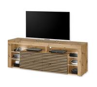 Stella Trading 2 Mueble bajo Goal con iluminación LED en Aspecto Artesano, Color Armario para TV con Mucho Espacio para su salón, Madera, Artisan Roble Negro, 179 x 67 x 44 cm