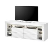 Stella Trading 2 Mueble bajo Goal con iluminación LED en Color Blanco - Armario para TV con Mucho Espacio para tu salón, Madera, 179 x 67 x 44 cm