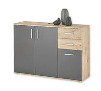 Stella Trading Aparador BC 1040 en Gris, Aspecto de Roble Cómoda Moderna con cajones y Mucho Espacio de Almacenamiento, Madera de ingeniería, Grey Viking Oak, Sideboard 2