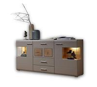 Stella Trading Aparador Fun Plus 2 en basalto con Bonitas Aplicaciones de Madera de Cerebro - Cómoda Moderna con iluminación LED, ingeniería Metal, Roble