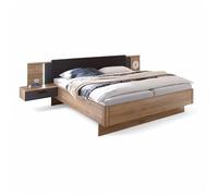 Stella Trading ASCHAU Elegante Cama Doble con cómoda de Noche e iluminación, 180 x 200 cm, Juego Completo para Dormitorio en Aspecto de Roble Mauvella, Grafito, 305 x 93 x 210 cm (Ancho x Alto x