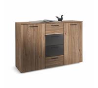 Stella Trading Ashau - Cómoda en Aspecto de Roble Mauvella, Grafito, Moderna con Mucho Espacio de Almacenamiento para su Dormitorio, 140 x 89 x 38 cm (Ancho x Alto x Profundidad)