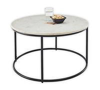 Stella Trading Belfort Centro Redonda Blanco con Estructura de Metal Negro-Mesa de salón Moderna con Tapa de mármol, 80 x 46 x 80 cm