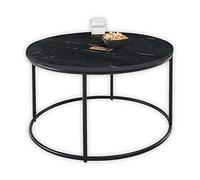 Stella Trading Belfort Centro Redonda Negro con Estructura de Metal Mesa de salón Moderna con Tapa de mármol, 80 x 46 x 80 cm