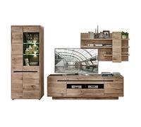 Stella Trading BELLANO Juego completo de pared de salón en aspecto de roble vikingo, grafito, moderna pared de armario con iluminación LED para su salón, 322 x 202 x 44 cm (ancho x alto x profundidad)