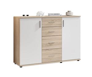 Stella Trading Bobby Aparador con acabado en roble Sonoma y blanco, moderno, con mucho espacio de almacenamiento para tu salón, 120 x 82 x 35 cm (ancho x alto x fondo)