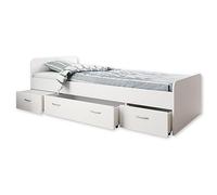 Stella Trading Boro Cama individual con 3 cajones de almacenamiento, 90 x 200 cm, práctica litera para habitación juvenil con acabado en roble Sonoma, madera, blanco, 95 x 66 x 204 cm