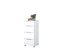 Stella Trading Cómoda SANTORIN Blanco con Frontal de Cristal, (Ancho x Alto x Profundidad), Madera de ingeniería, 45 x 99 x 40 cm (B/H/T)