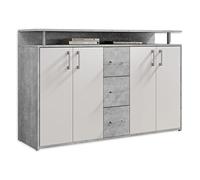 Stella Trading DRIFT Aparador con acabado en hormigón y blanco, contemporána cómoda con mucho espacio de almacenamiento para tu salón, 139 x 90 x 34 cm (ancho x alto x fondo)