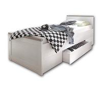 Stella Trading - Elegante Cama Individual de 90 x 200 cm con somier, cómoda Cama de Estilo rústico para habitación Juvenil en Blanco Pino, 96 x 90 x 205 cm (Ancho x Alto x Profundo)