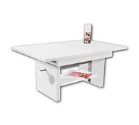 Stella Trading Event - Mesa de Centro Regulable en Altura y Extensible en Blanco, práctica Mesa de Centro con Estante para tu salón, 110 x 48 x 65 cm (Ancho x Alto x Profundo)