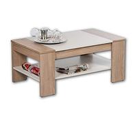 Stella Trading FINLEY Mesa de centro con acabado en roble Sonoma y blanco, espaciosa mesilla baja con estante para tu salón, 100 x 44 x 58 cm (ancho/alto/profundo)