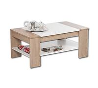Stella Trading FINLEY Plus Mesa de centro con acabado en roble Sonoma y blanco, espaciosa mesilla baja con cajón y estante para tu salón, 100 x 44 x 58 cm (ancho/alto/profundo)
