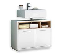 Stella Trading Froschkönig24 Orlando Milano-Mueble bajo para Cuarto de baño con Aspecto de Roble Salvaje, Color Blanco Brillante, Madera de ingeniería, 80 x 64 x 40 cm