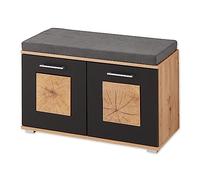 Stella Trading Fun Zapatero con Asiento en Negro, Aspecto de Roble Artesano con Aplicaciones de Madera de Cerebro, cómodo Banco con Espacio de Almacenamiento para su Pasillo, Schuhbank