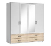 Stella Trading Ivar Espejos y cajones - Armario versátil con 4 Puertas giratorias, Aspecto, Madera de ingeniería, Blanco/Roble Sonoma, 2 Holztüren / 2 Spiegeltüren