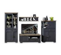 Stella Trading JASMIN Juego completo de pared de salón en grafito, aspecto de roble artesano, pared de armario con iluminación LED para su salón de estilo rústico, 354 x 204 x 51 cm (ancho x alto x profundidad)