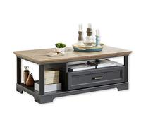 Stella Trading Jasmin - Mesa de Centro en Aspecto de Roble Artesano y Grafito, Mesa de Centro con cajón y Estante para tu salón en Estilo rústico, 120 x 45 x 67 cm (Ancho x Alto x Profundo)