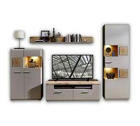Stella Trading Juego completo de muebles de salón Fun Plus 2, con bonitas aplicaciones de madera de cerebro y decoración de basalto, armario para tu salón, 325 x 205 x 47 cm (ancho x alto x profundidad)