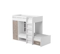 Stella Trading Maxi - Moderna Cama Alta con Armario y 2 Superficies de Descanso de 90 x 200 cm, Aspecto de Madera, Roble Arena y Blanco, 269 x 180 x 115 cm
