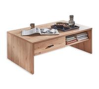 Stella Trading Mesa de Centro de Madera Maciza de Roble Antiguo con Certificado FSC, con cajones y Estante para su salón, 110 x 40 x 65 cm (Ancho x Alto x Profundidad)