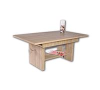 Stella Trading - Mesa de Centro Regulable en Altura y Extensible en Aspecto de Roble Sonoma, práctica Mesa de Centro con Estante para tu salón, 110 x 48 x 65 cm (Ancho x Alto x Profundo)
