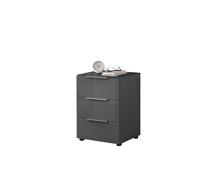 Stella Trading Mesita de Noche Santorini en Antracita con Frontal de Cristal - Mesilla de Noche Moderna con Tres cajones para su Cama con somier - 45 x 61 x 40 cm (Ancho x Alto x Profundidad)